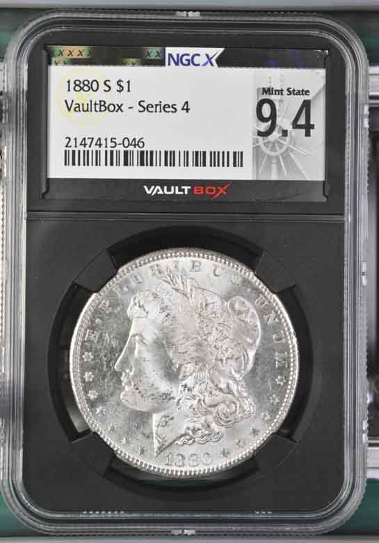 1880-S $1 Morgan Silver Dollar NGCX Mint State 9.4 Vaultbox Series 4