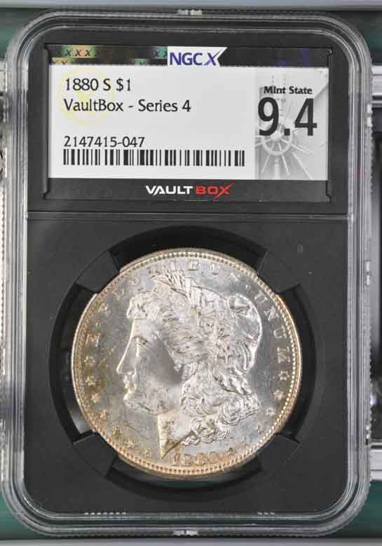 1880-S $1 Morgan Silver Dollar NGCX Mint State 9.4 Vaultbox Series 4