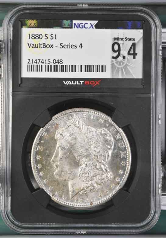 1880-S $1 Morgan Silver Dollar NGCX Mint State 9.4 Vaultbox Series 4