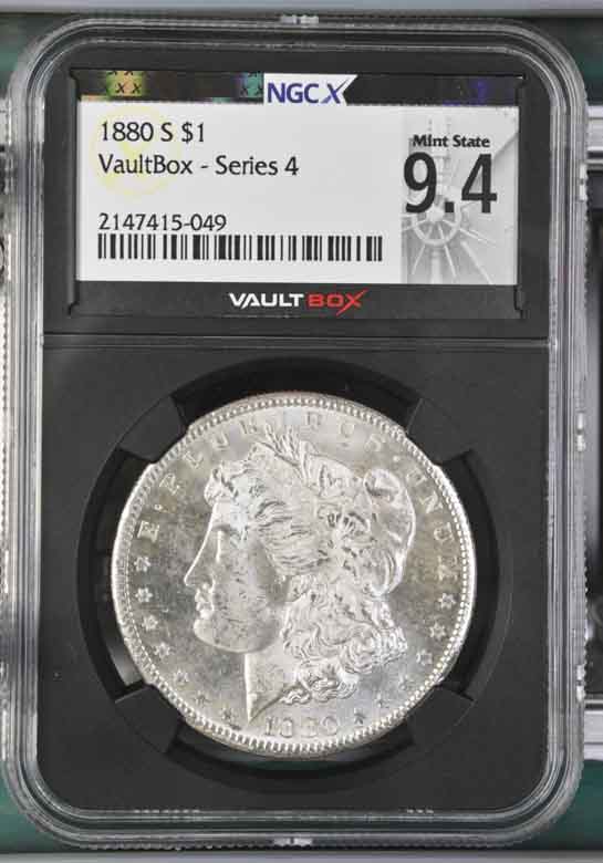 1880-S $1 Morgan Silver Dollar NGCX Mint State 9.4 Vaultbox Series 4