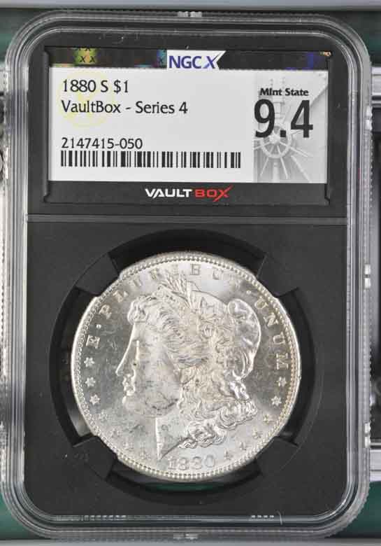 1880-S $1 Morgan Silver Dollar NGCX Mint State 9.4 Vaultbox Series 4