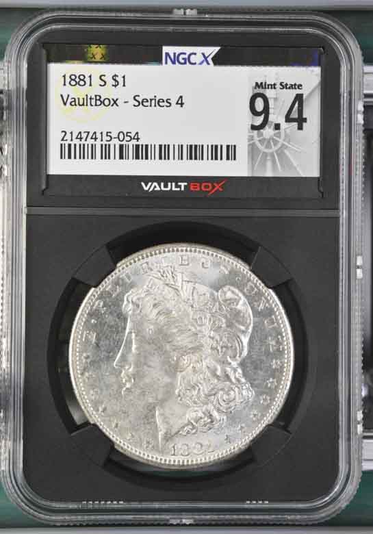 1881-S $1 Morgan Silver Dollar NGCX Mint State 9.4 Vaultbox Series 4