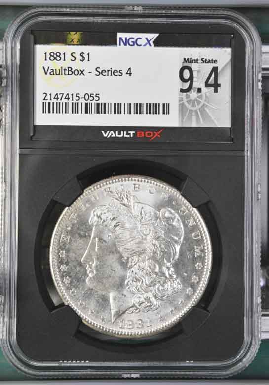 1881-S $1 Morgan Silver Dollar NGCX Mint State 9.4 Vaultbox Series 4