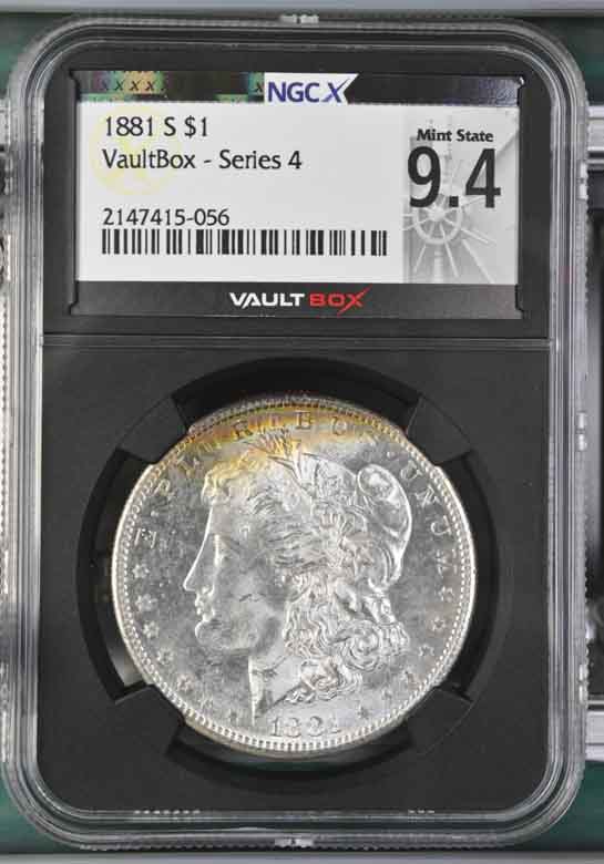 1881-S $1 Morgan Silver Dollar NGCX Mint State 9.4 Vaultbox Series 4