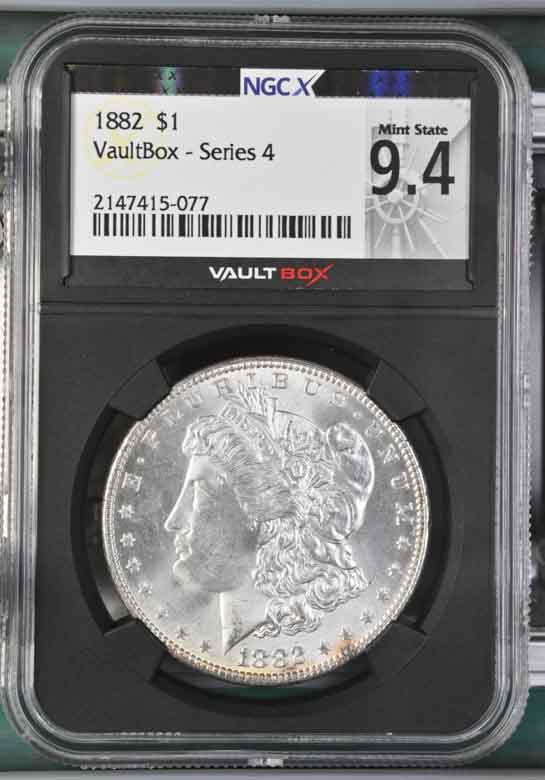 1882 $1 Morgan Silver Dollar NGCX Mint State 9.4 Vaultbox Series 4