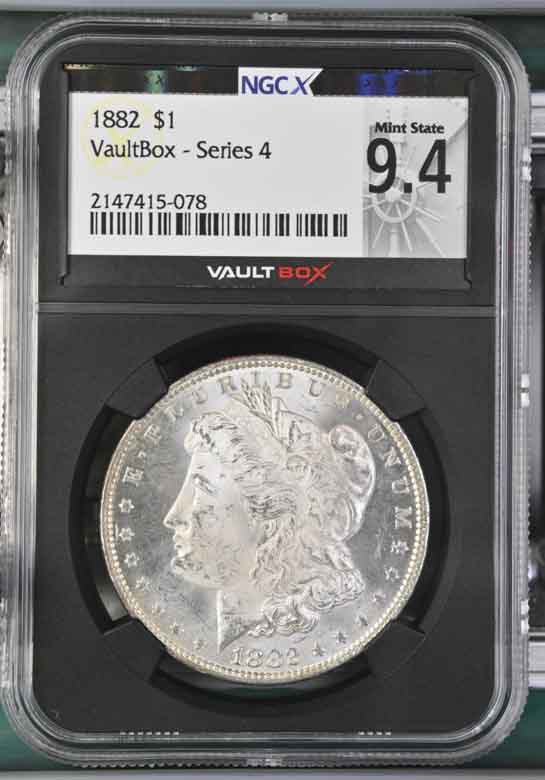 1882 $1 Morgan Silver Dollar NGCX Mint State 9.4 Vaultbox Series 4