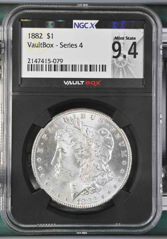 1882 $1 Morgan Silver Dollar NGCX Mint State 9.4 Vaultbox Series 4