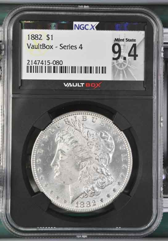 1882 $1 Morgan Silver Dollar NGCX Mint State 9.4 Vaultbox Series 4