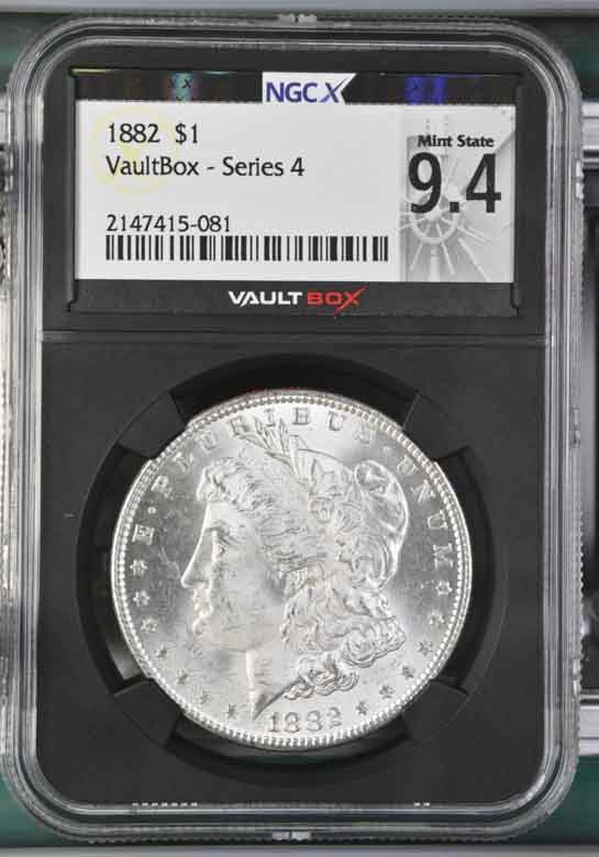 1882 $1 Morgan Silver Dollar NGCX Mint State 9.4 Vaultbox Series 4