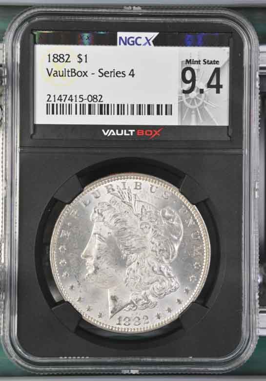 1882 $1 Morgan Silver Dollar NGCX Mint State 9.4 Vaultbox Series 4