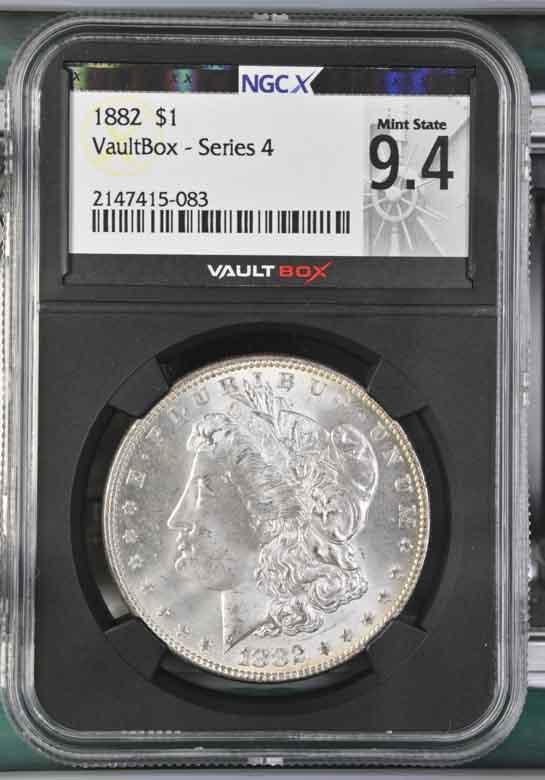 1882 $1 Morgan Silver Dollar NGCX Mint State 9.4 Vaultbox Series 4