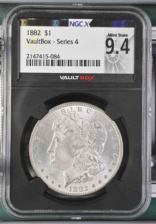 1882 $1 Morgan Silver Dollar NGCX Mint State 9.4 Vaultbox Series 4