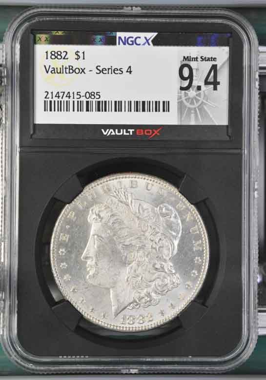1882 $1 Morgan Silver Dollar NGCX Mint State 9.4 Vaultbox Series 4