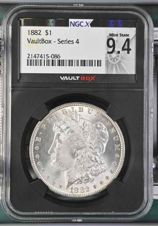 1882 $1 Morgan Silver Dollar NGCX Mint State 9.4 Vaultbox Series 4