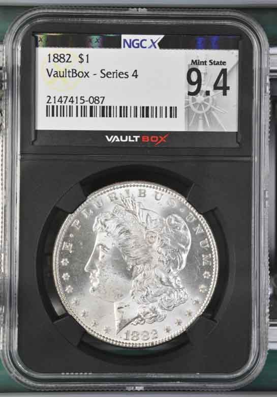 1882 $1 Morgan Silver Dollar NGCX Mint State 9.4 Vaultbox Series 4