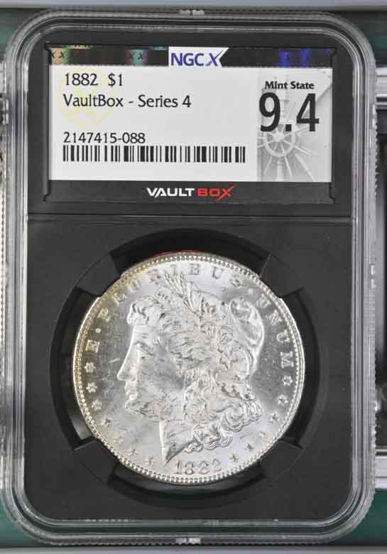 1882 $1 Morgan Silver Dollar NGCX Mint State 9.4 Vaultbox Series 4
