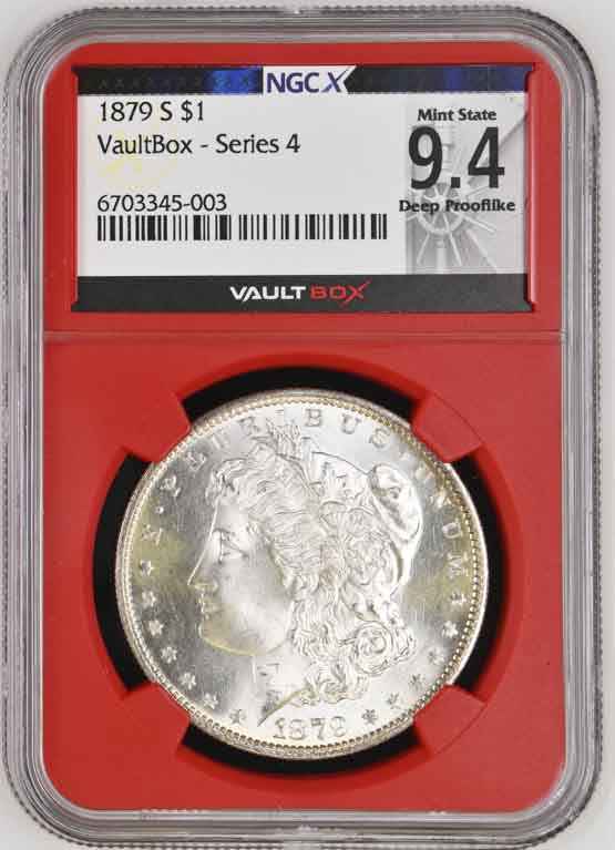 1879-S $1 Morgan Silver Dollar NGCX Mint State 9.4 Deep Prooflike Vaultbox Series 4