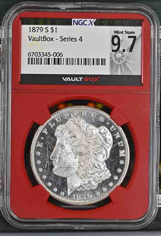 1879-S $1 Morgan Silver Dollar NGCX Mint State 9.7 Vaultbox Series 4