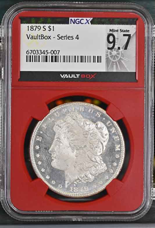1879-S $1 Morgan Silver Dollar NGCX Mint State 9.7 Vaultbox Series 4