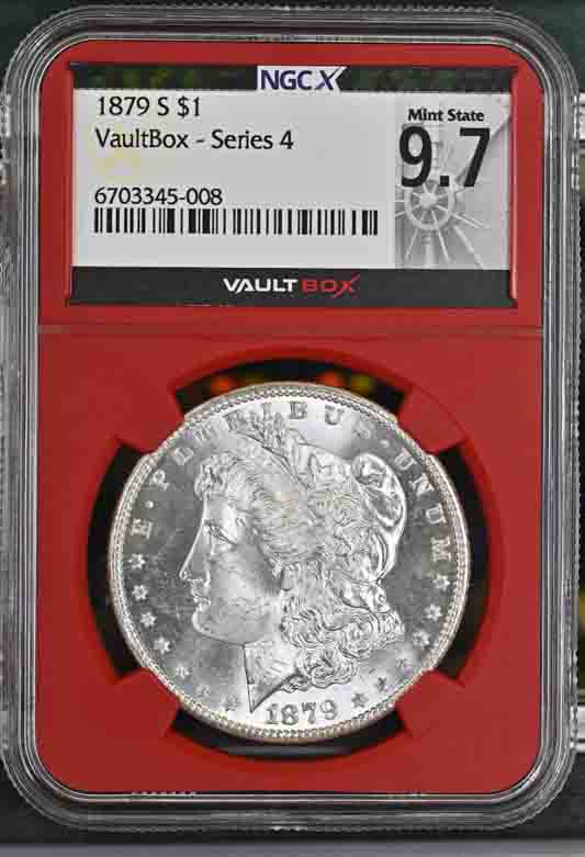 1879-S $1 Morgan Silver Dollar NGCX Mint State 9.7 Vaultbox Series 4