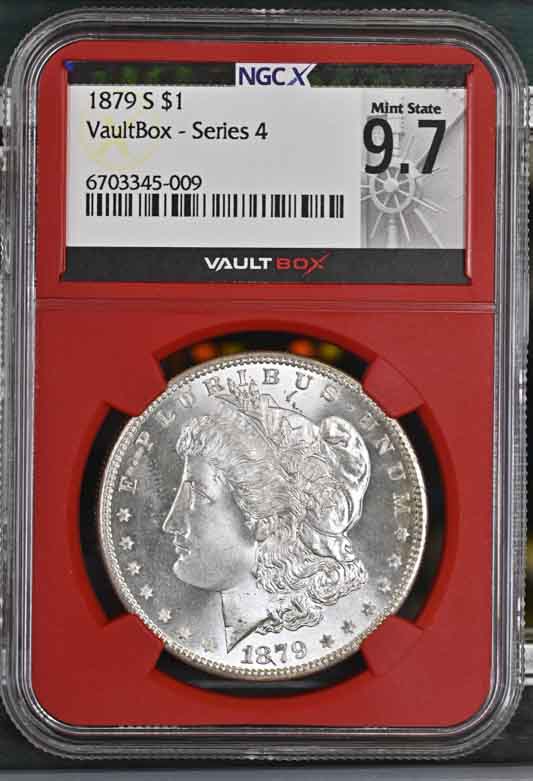 1879-S $1 Morgan Silver Dollar NGCX Mint State 9.7 Vaultbox Series 4