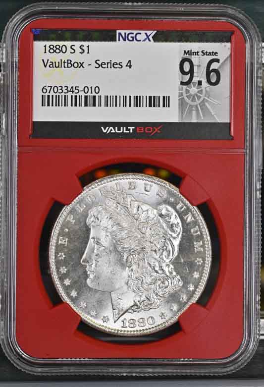 1880-S $1 Morgan Silver Dollar NGCX Mint State 9.6 Vaultbox Series 4