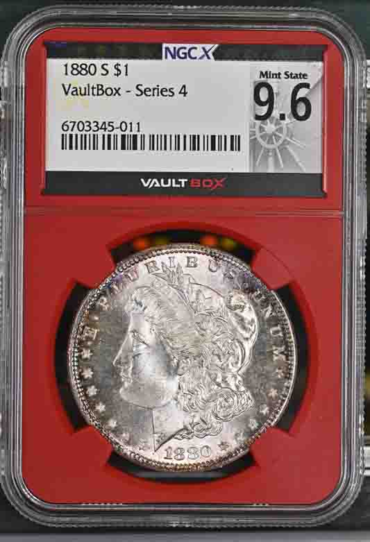 1880-S $1 Morgan Silver Dollar NGCX Mint State 9.6 Vaultbox Series 4
