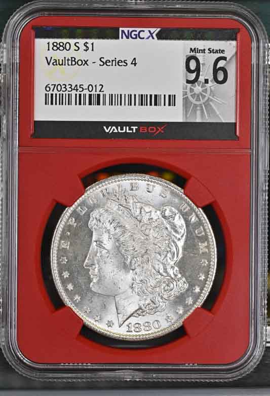 1880-S $1 Morgan Silver Dollar NGCX Mint State 9.6 Vaultbox Series 4