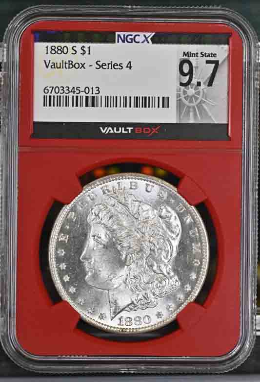 1880-S $1 Morgan Silver Dollar NGCX Mint State 9.7 Vaultbox Series 4