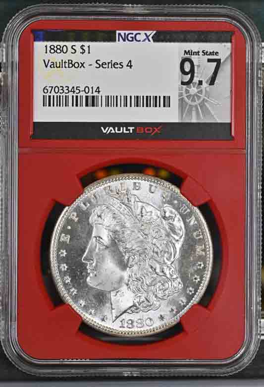 1880-S $1 Morgan Silver Dollar NGCX Mint State 9.7 Vaultbox Series 4