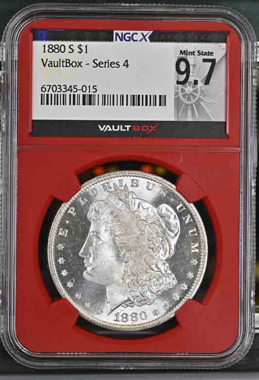 1880-S $1 Morgan Silver Dollar NGCX Mint State 9.7 Vaultbox Series 4