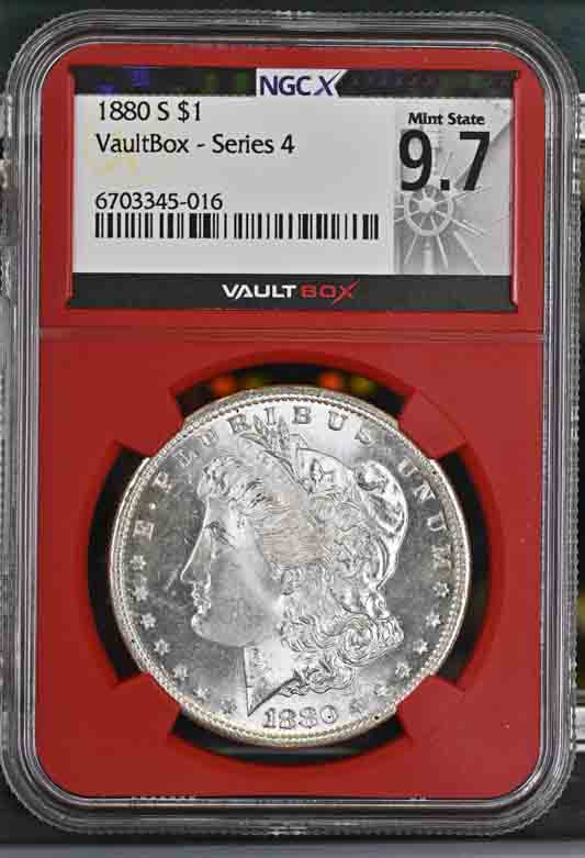 1880-S $1 Morgan Silver Dollar NGCX Mint State 9.7 Vaultbox Series 4