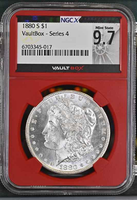 1880-S $1 Morgan Silver Dollar NGCX Mint State 9.7 Vaultbox Series 4