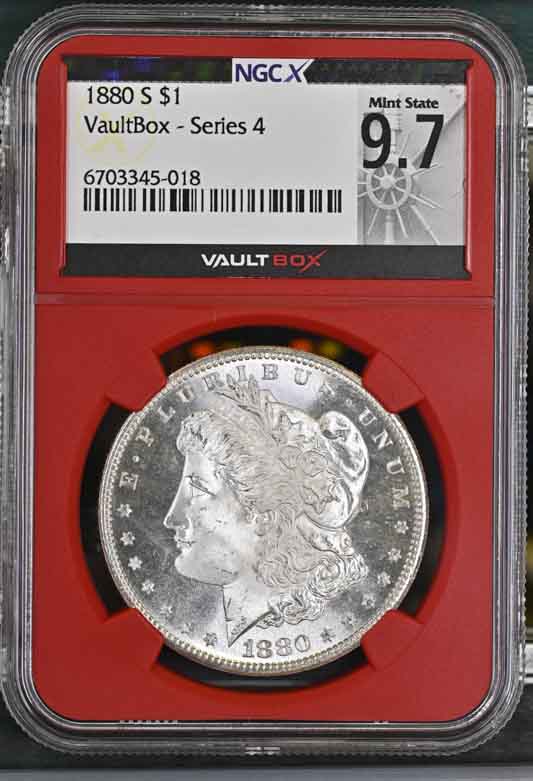1880-S $1 Morgan Silver Dollar NGCX Mint State 9.7 Vaultbox Series 4