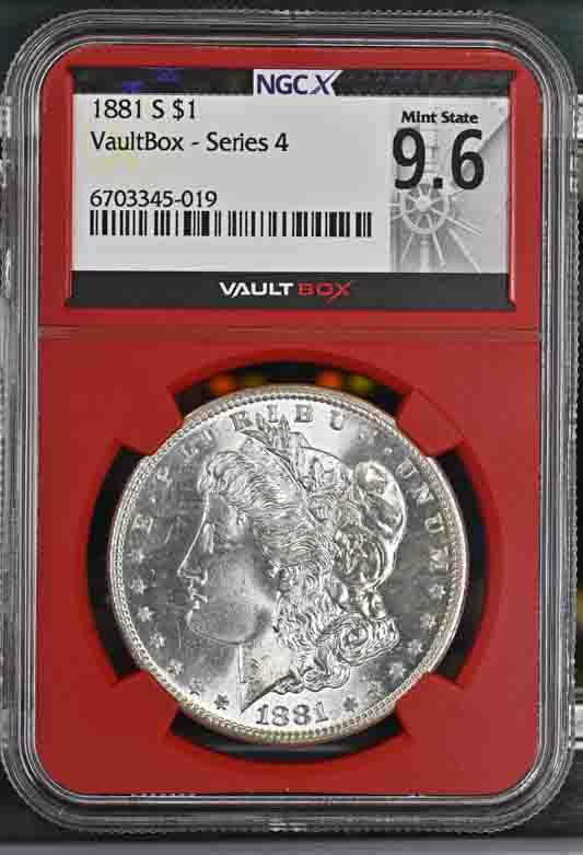1881-S $1 Morgan Silver Dollar NGCX Mint State 9.6 Vaultbox Series 4