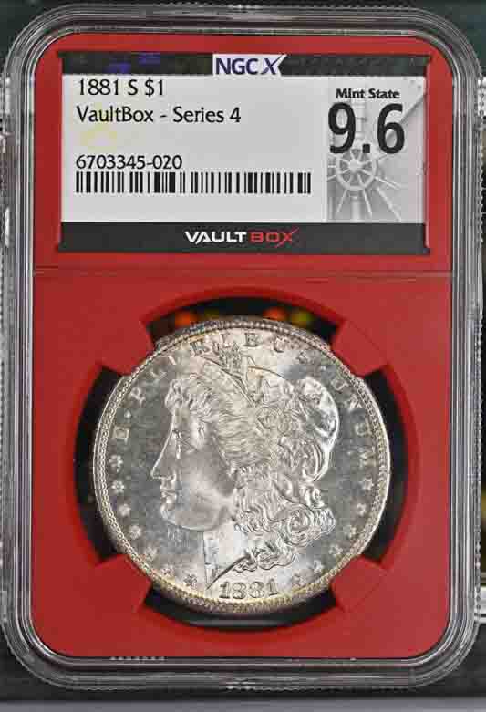 1881-S $1 Morgan Silver Dollar NGCX Mint State 9.6 Vaultbox Series 4