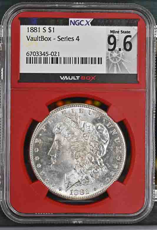 1881-S $1 Morgan Silver Dollar NGCX Mint State 9.6 Vaultbox Series 4