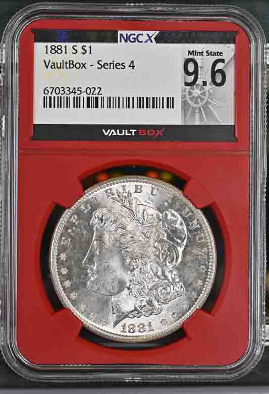 1881-S $1 Morgan Silver Dollar NGCX Mint State 9.6 Vaultbox Series 4