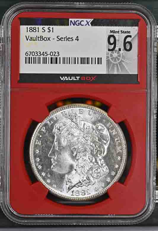 1881-S $1 Morgan Silver Dollar NGCX Mint State 9.6 Vaultbox Series 4