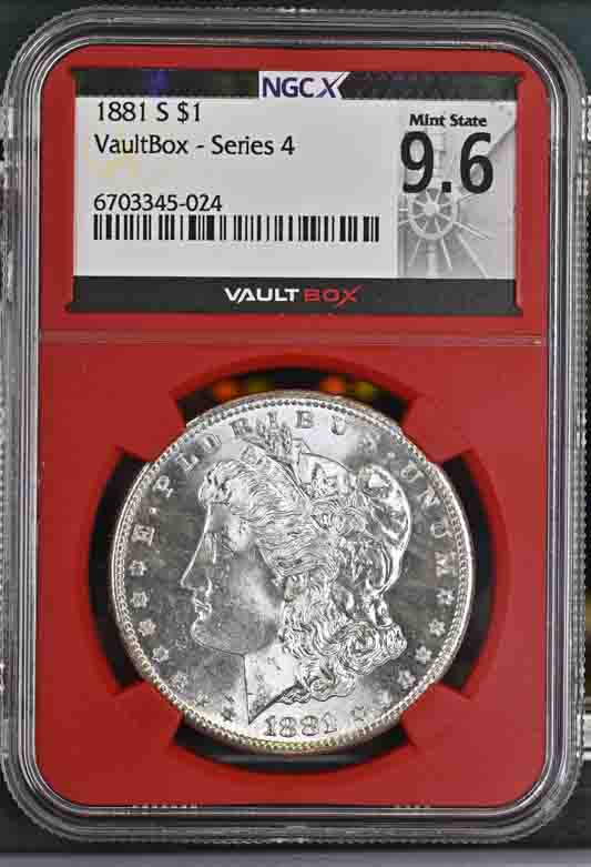 1881-S $1 Morgan Silver Dollar NGCX Mint State 9.6 Vaultbox Series 4