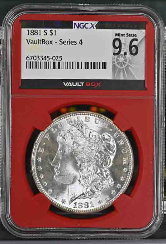 1881-S $1 Morgan Silver Dollar NGCX Mint State 9.6 Vaultbox Series 4