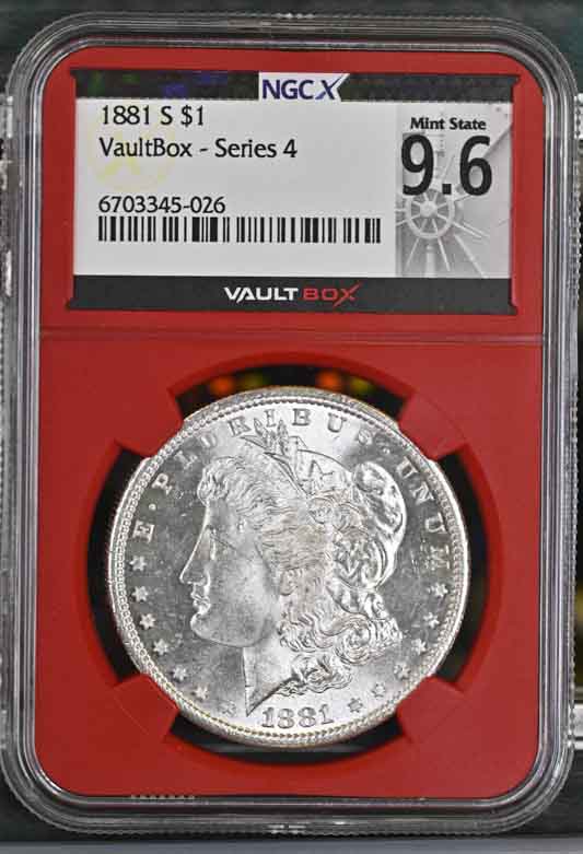 1881-S $1 Morgan Silver Dollar NGCX Mint State 9.6 Vaultbox Series 4