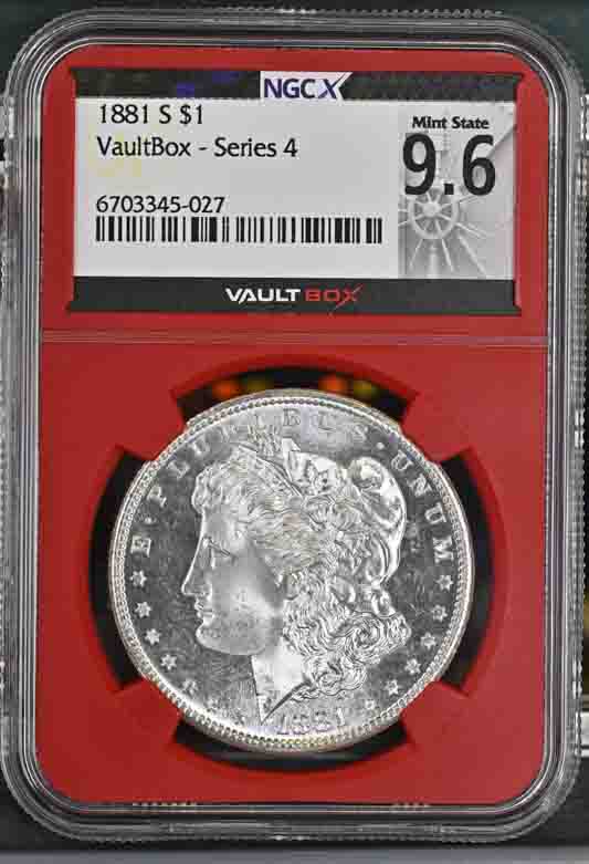 1881-S $1 Morgan Silver Dollar NGCX Mint State 9.6 Vaultbox Series 4