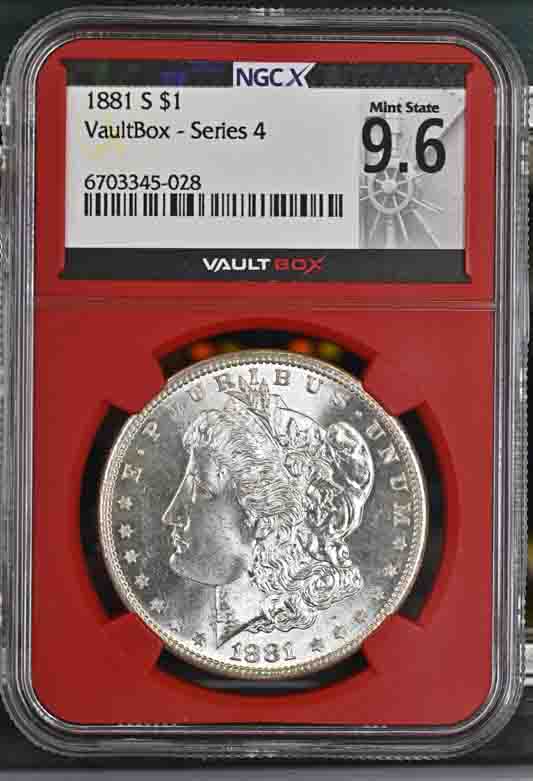 1881-S $1 Morgan Silver Dollar NGCX Mint State 9.6 Vaultbox Series 4