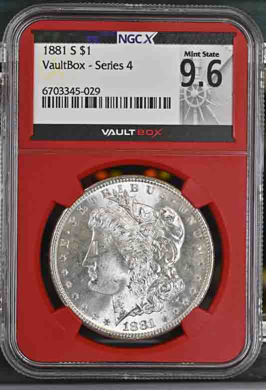 1881-S $1 Morgan Silver Dollar NGCX Mint State 9.6 Vaultbox Series 4