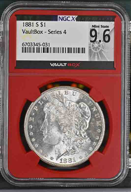 1881-S $1 Morgan Silver Dollar NGCX Mint State 9.6 Vaultbox Series 4