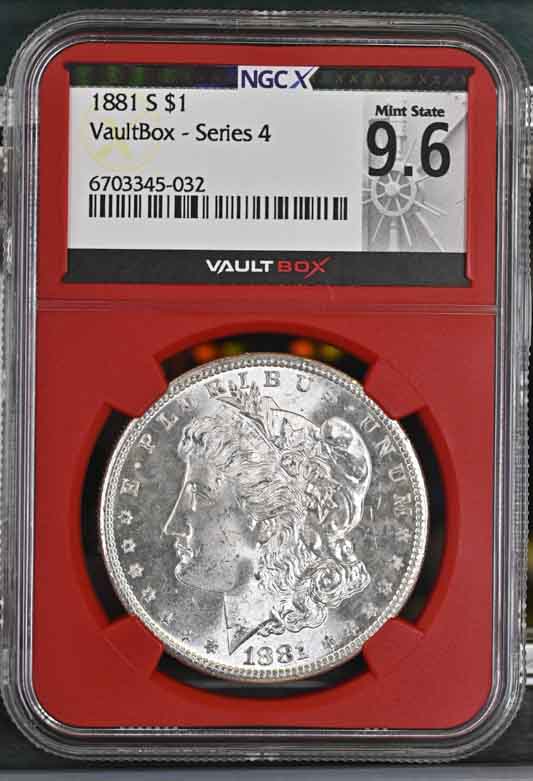 1881-S $1 Morgan Silver Dollar NGCX Mint State 9.6 Vaultbox Series 4