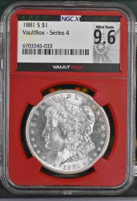 1881-S $1 Morgan Silver Dollar NGCX Mint State 9.6 Vaultbox Series 4