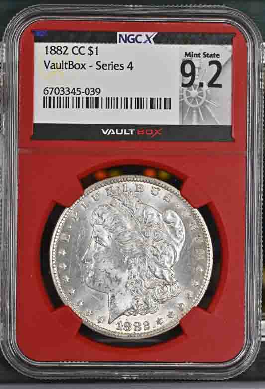 1882-CC $1 Morgan Silver Dollar NGCX Mint State 9.2 Vaultbox Series 4