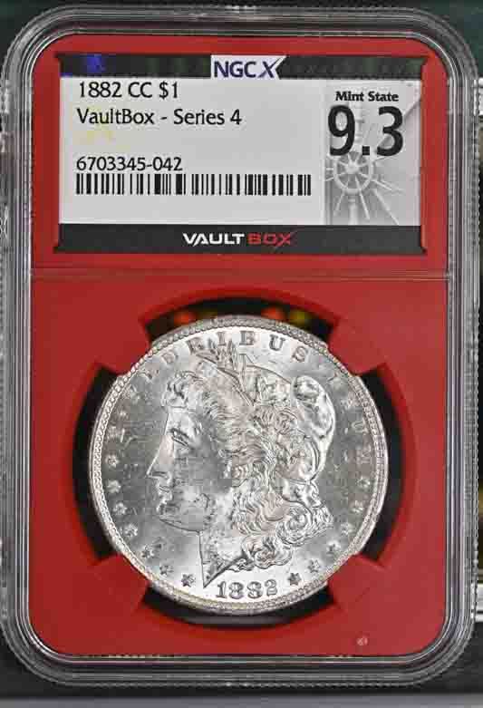 1882-CC $1 Morgan Silver Dollar NGCX Mint State 9.3 Vaultbox Series 4